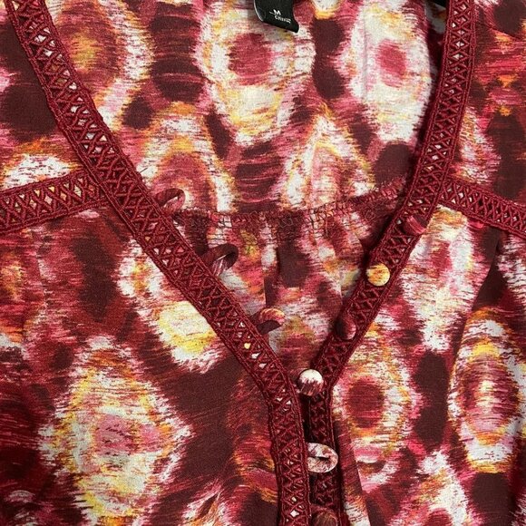 Zac and Rachel Burgundy and White Popover Blouse Size Medium - Picture 5 of 10